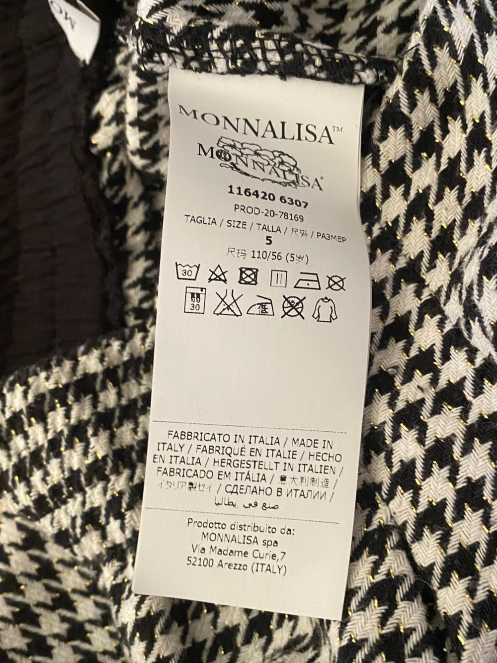 MonnaLisa Italy Black and White Houndstooth Pleated Shorts With Gold Trim - Picture 6 of 7